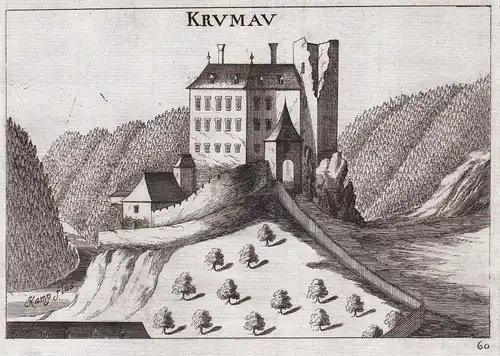 Krumau - Burg Krumau am Kamp Ansicht Kupferstich antique print