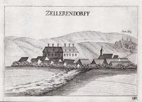 Zellerendorff - Zellerndorf Hollabrunn Ansicht Kupferstich antique print