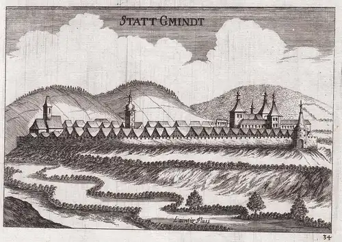 Statt Gmindt - Gmünd Gesamtansicht Ansicht Kupferstich antique print
