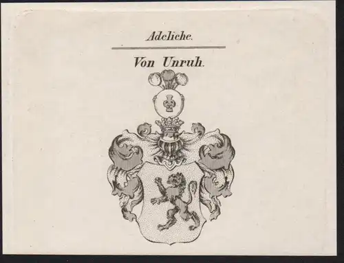 Adeliche Von Unruh Wappen coat of arms Heraldik Kupferstich antique print