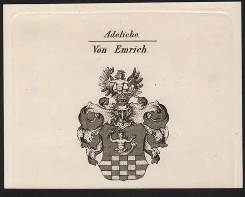 Adeliche von Emrich Wappen coat of arms Heraldik Kupferstich antique print