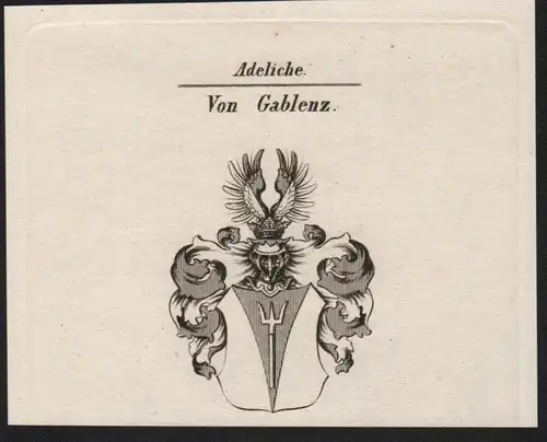 Adeliche von Gablenz Wappen coat of arms Heraldik Kupferstich antique print