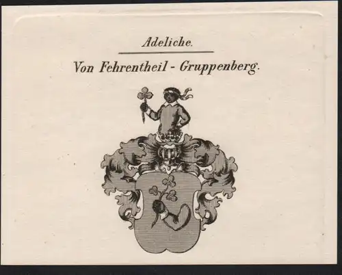 Adeliche von Fehrentheil-Gruppenberg Wappen coat of arms Heraldik Kupferstich antique print