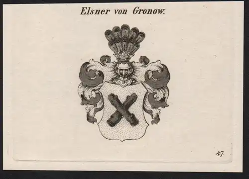 Elsner von Gronow Wappen coat of arms Heraldik Kupferstich antique print