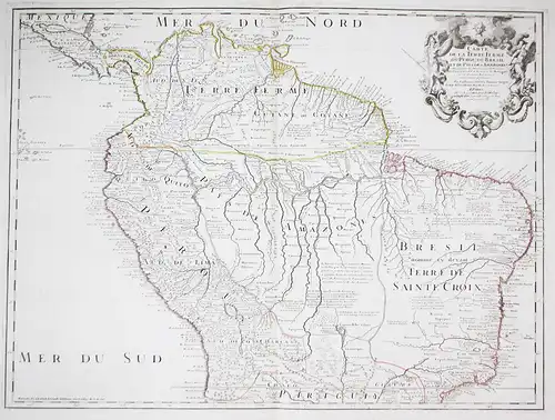 Carte de la Terre Ferme du Perou, du Bresil et du Pays des Amazones - South America Brazil Venezuela Colombia
