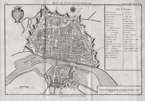 Plan de Pavie - Pavia Lombardia Italia  Kupferstich Lalande acquaforte incisione engraving