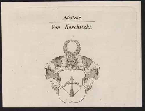 Adeliche Von Koschitzki  -   Koschitzki Wappen coat of arms Heraldik Kupferstich antique print
