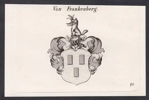 Von Frankenberg  -  Frankenberg Wappen coat of arms Heraldik Kupferstich antique print