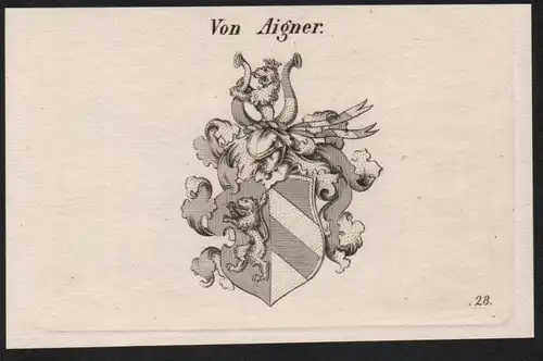 Von Aigner Wappen coat of arms Heraldik Kupferstich antique print
