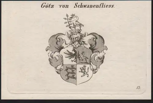 Götz von Schwanenfliess - Wappen coat of arms Heraldik Kupferstich antique print