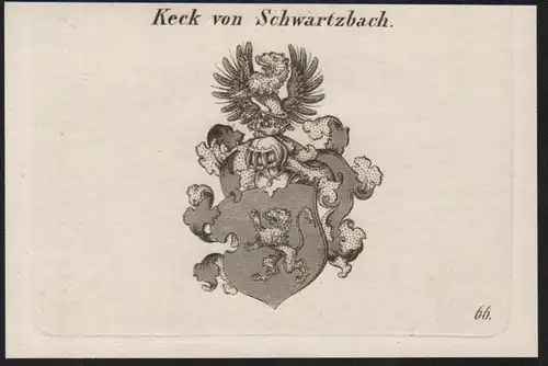 Keck von Schwartzbach Wappen coat of arms Heraldik Kupferstich antique print