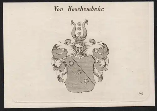 Von Koschembahr Wappen coat of arms Heraldik Kupferstich antique print