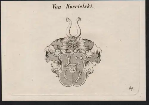 Von Koscielski Wappen coat of arms Heraldik Kupferstich antique print