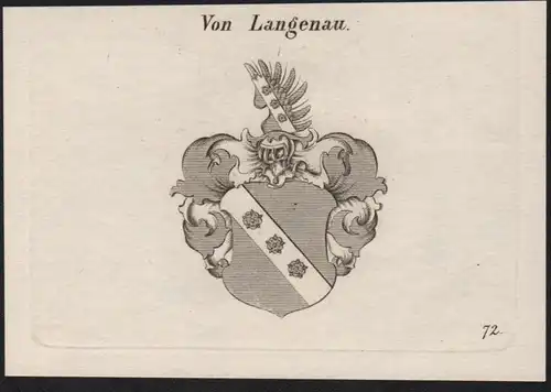 Von Langenau Wappen coat of arms Heraldik Kupferstich antique print