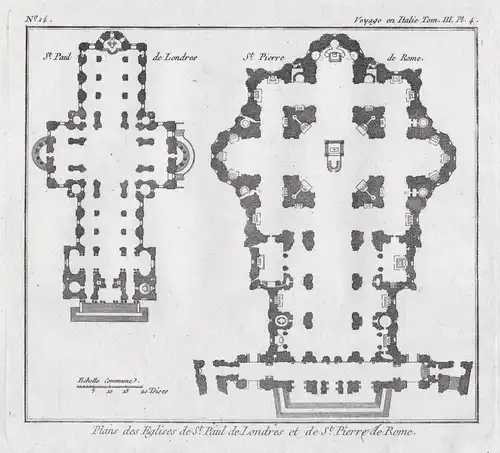 Plans des Eglises de St. Pauf de Londres et de St. Pierre de Rome - Roma London St. Pauls Cathedral St. Peter'