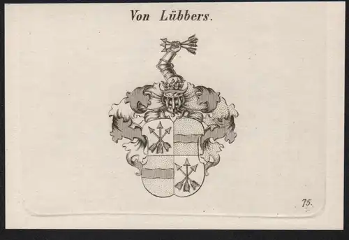 Von Lübbers Wappen coat of arms Heraldik Kupferstich antique print