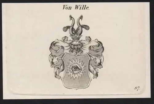 Von Wille Wappen coat of arms Heraldik Kupferstich antique print