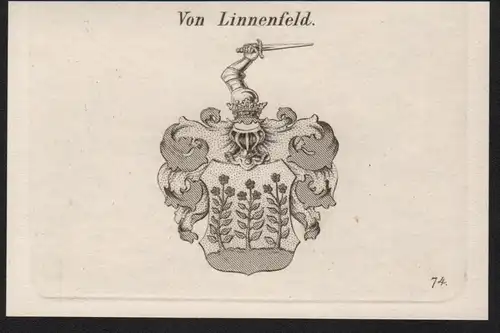 Von Linnenfeld Wappen coat of arms Heraldik Kupferstich antique print