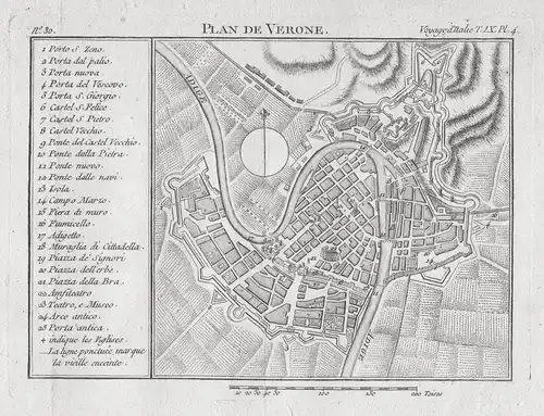Plan de Verone - Verona plan Veneto Italy Italia Italien Kupferstich Lalande acquaforte incisione engraving