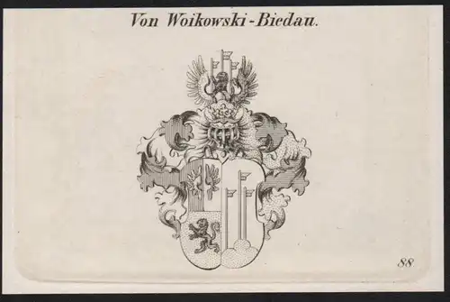 Von Woikowski-Biedau Wappen coat of arms Heraldik Kupferstich antique print