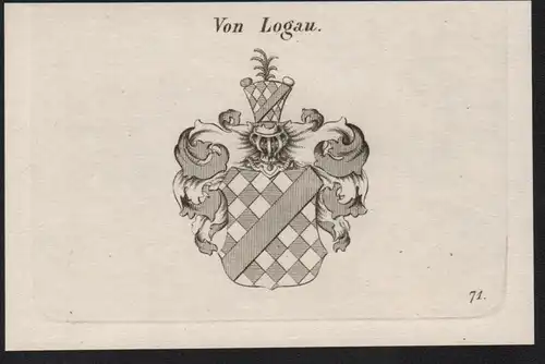Von Logau Wappen coat of arms Heraldik Kupferstich antique print