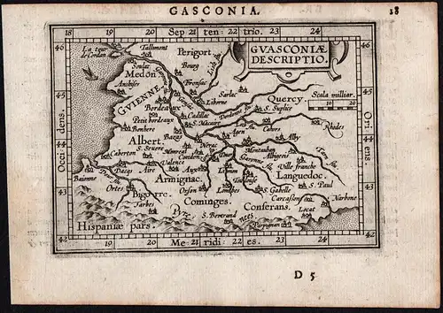 Guasconiae Descriptio - Gascagne France Espana Spain Spanien Karte map