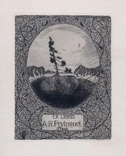 Exlibris für A. R. Peytrignet / Baum tree Radierung etching bookplate