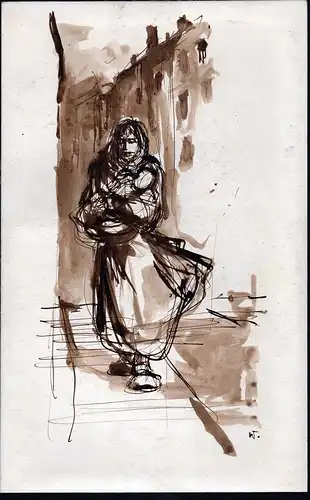 (Frau auf den Straßen einer orientalischen Stadt) - Frau woman Orient Zeichnung drawing