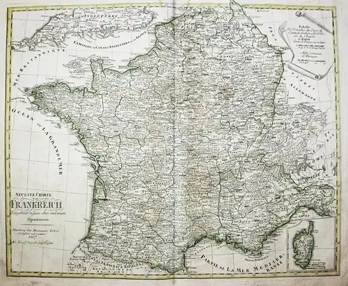 Neueste Charte von Frankreich Engetheilet in seine alten und neuen Departements - France Frankreich Karte map