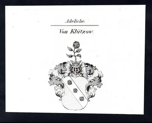 Adeliche Von Klützow  -  Klützow Wappen coat of arms Heraldik Kupferstich antique print