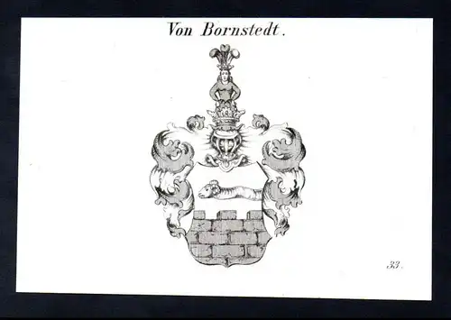 Von Bornstedt  -  Bornstedt Wappen coat of arms Heraldik Kupferstich antique print