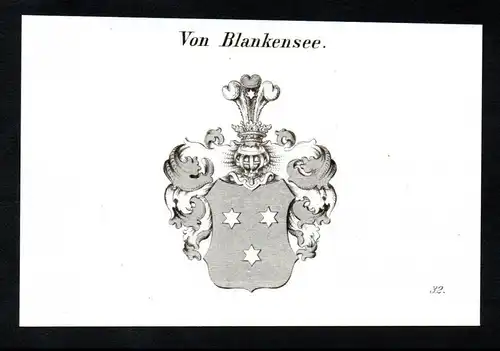 Von Blankensee  -  Blankensee Wappen coat of arms Heraldik Kupferstich antique print