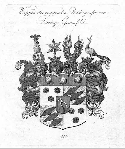 Wappen des regirenden Reichsgrafen von Törring = Gronsfeld- Wappen coat of arms Kupferstich antique print
