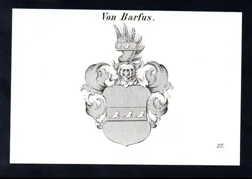 Von Barfus  -  Barfus Barfuss Barfuß Wappen coat of arms Heraldik Kupferstich antique print