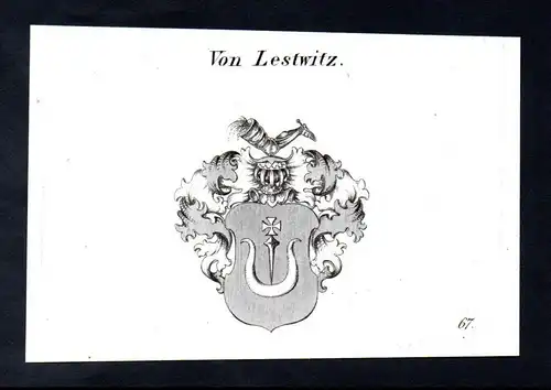 Von Lestwitz  -  Lestwitz Wappen coat of arms Heraldik Kupferstich antique print