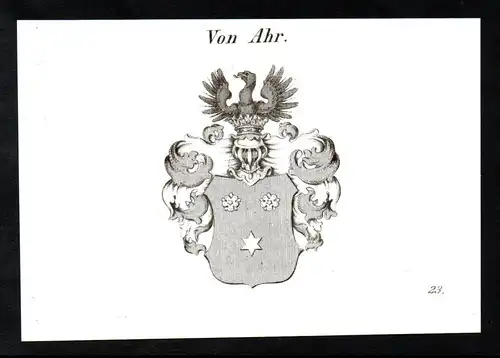 Von Ahr - Ahr Wappen coat of arms Heraldik Kupferstich antique print