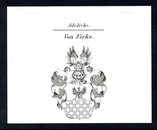 Adeliche Von Firks  -  Firks Wappen coat of arms Heraldik Kupferstich antique print