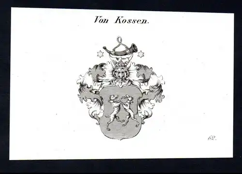 Von Kossen  -  Kossen Wappen coat of arms Heraldik Kupferstich antique print