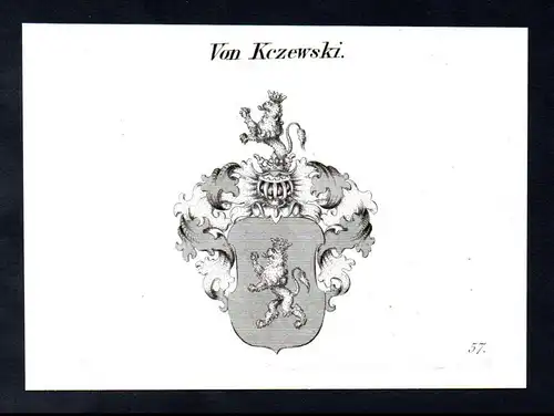 Von Kczewski  -  Kczewski Wappen coat of arms Heraldik Kupferstich antique print