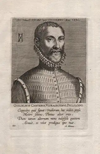 Guilielmus Canterus  (1542 - 1575) / Willem Canter Utrecht Dutch philologist Leuven Paris Portrait