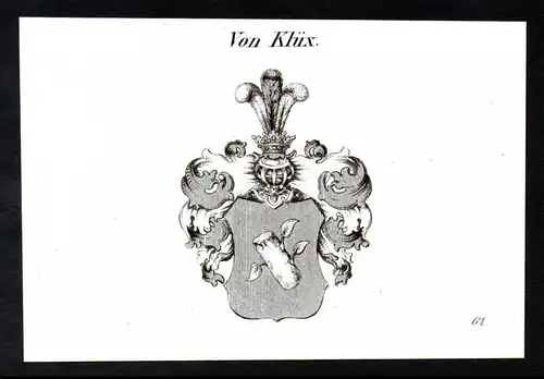 Von Klüx  -  Klüx Kluex Wappen coat of arms Heraldik Kupferstich antique print