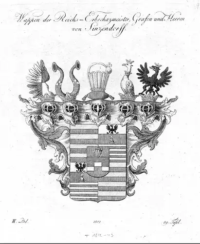 Wappen der Reichs= Erbschazmeister, Grafen und Herren von Sinzendorff- Sinzendorf Wappen coat of arms Kupferst