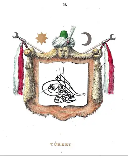 Türkey- Türkei Turkey Türkiye Wappen coat of arms Lithographie antique print