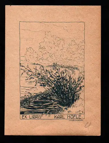 Exlibris für Karl Höffe / München Landschaft Strauch Bäume