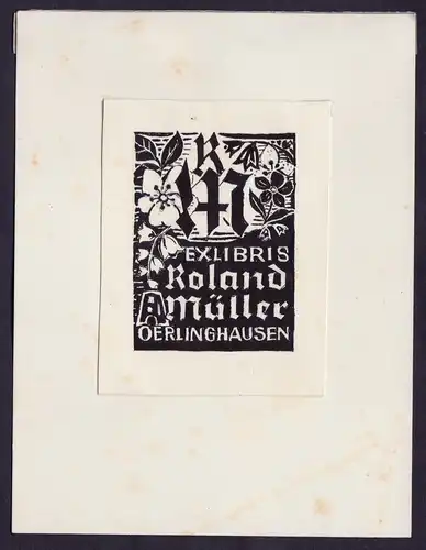 Exlibris für Roland Müller / Oberlinghausen Jugenstil Art Nouveau flowers Blumen