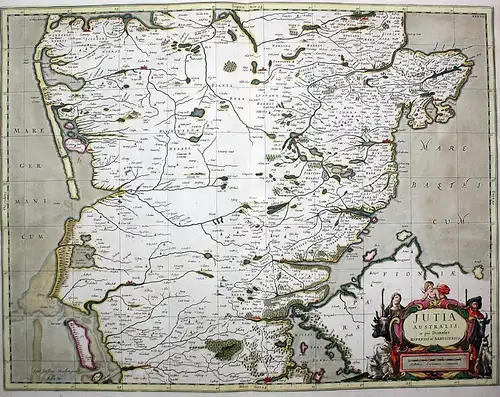 Jutia Australis in qua Dioeceses Ripensis et Arhusiensis. - Jutland Danmark Denmark Dänemark Karte map kort