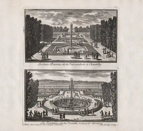 Les trois Bassins de la Faisanderie a Chantilly / La Fontaine de la Tenaille veue par derriere. - Chateau de C