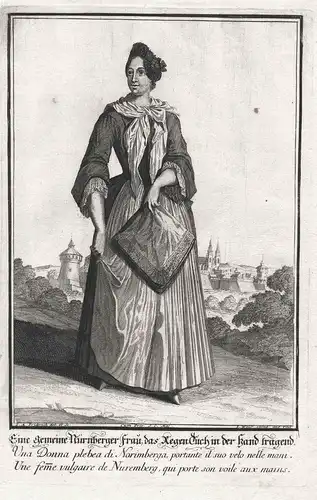 Eine Gemeine Nürnberger Frau, das Regentuch in der Hand tragend - Nürnberg Franken Regentuch Ansicht Stadtansi
