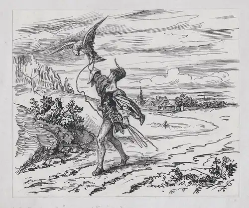 (Ein Jäger mit seinem Falken) - Falkerei Jagd Jäger Falke Beizjagd Falconry hunting Zeichnung drawing