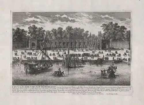 Veue de l'Estang, du Jardin, et de la Cour des Fontaines...- Chateau de Fontainebleau Schloß castle Bassin jar